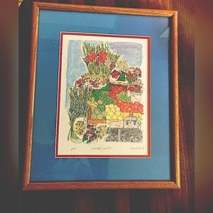 ‘85 watercolor proof “Sidewalk Garden” w/double mat & wood frame